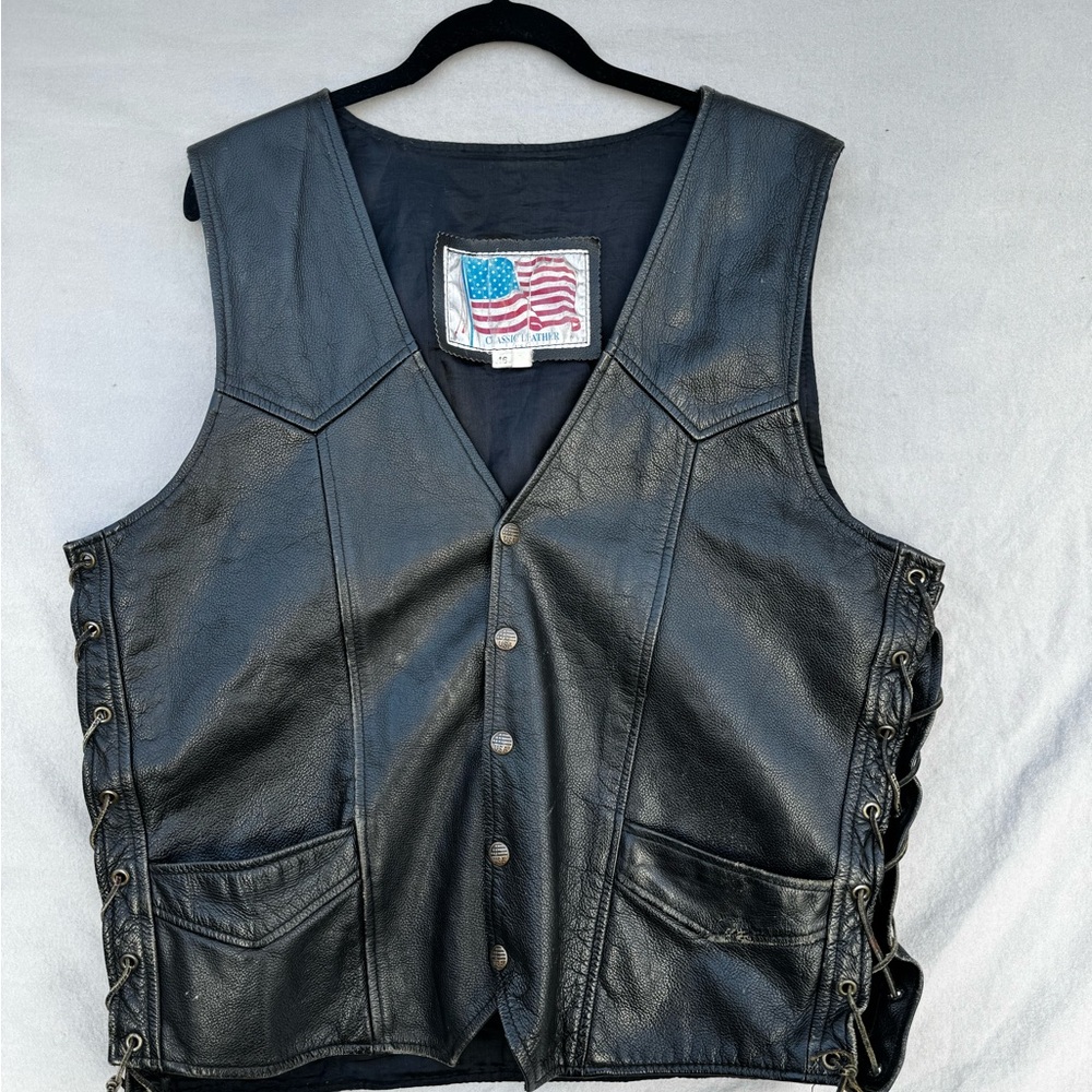 Harley-Davidson Black Leather Vest with Side Lacing